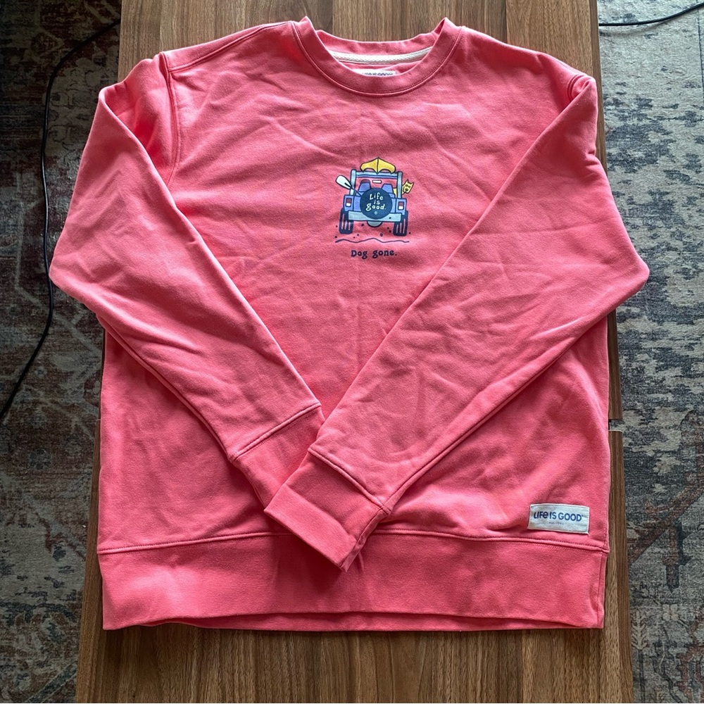 Pink Coral Life Is Good Pull Over Size Large